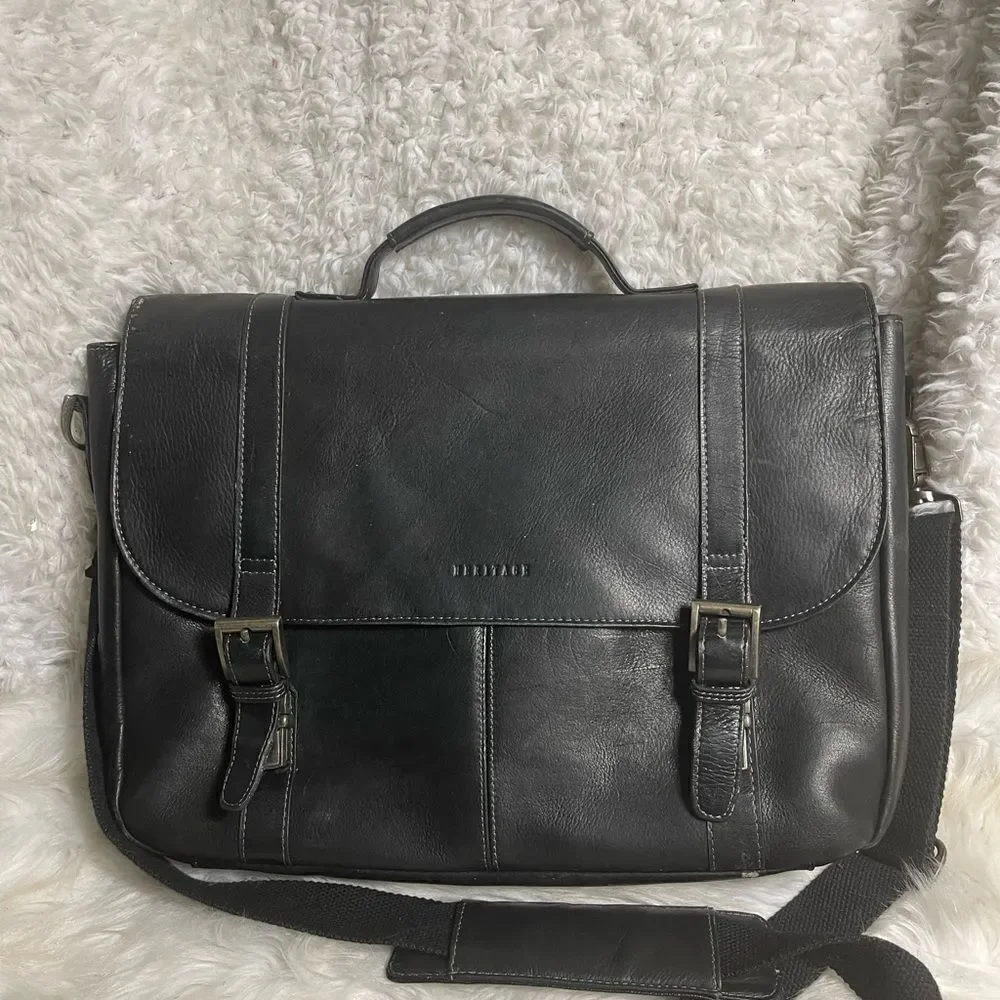 Heritage Columbian Leather black Dual Compartment 16” Portfolio Laptop Bag